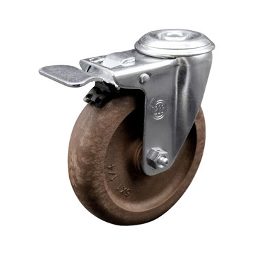 4 Inch SS High Temp Glass Filled Nylon Bolt Hole Caster with Total Lock Brake