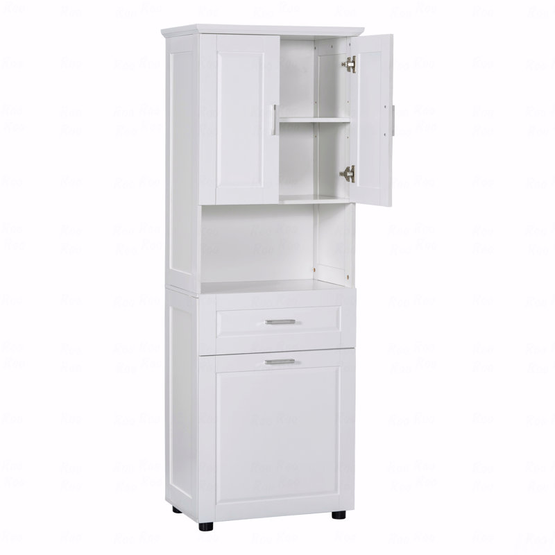 Tall Bathroom Cabinet With Laundry Basket, Large Storage Space Tilt-Out Laundry Hamper And Upper Storage Cabinet, White