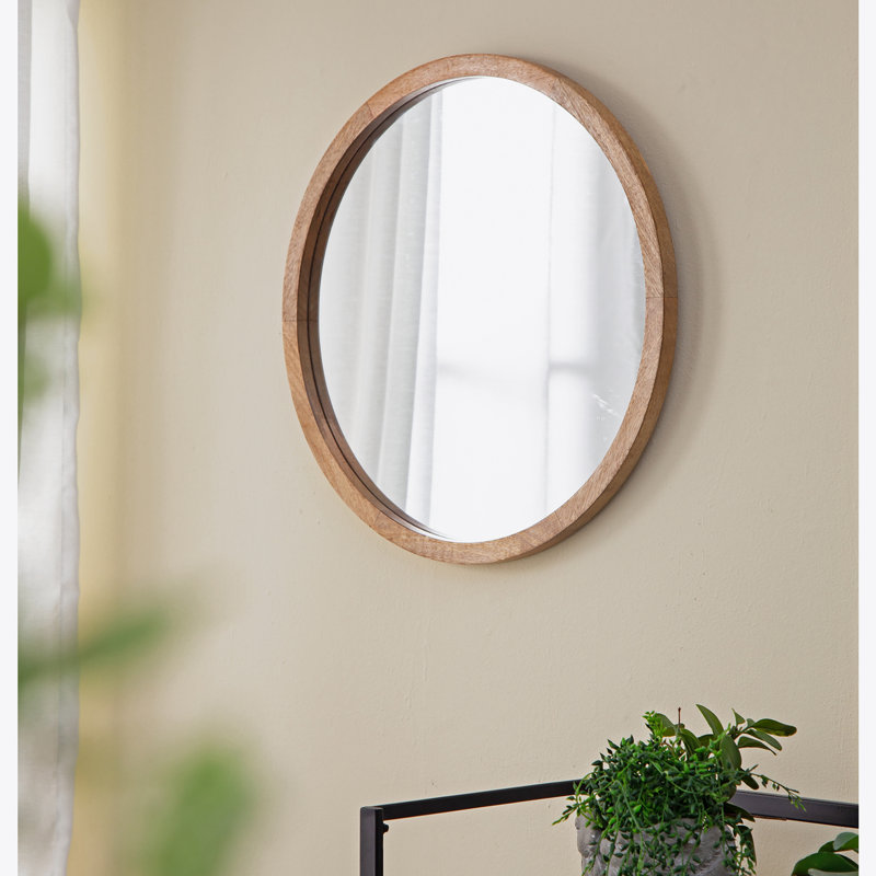 Braynt Solid Wood Round Wall Mirror, Natural, 19.8" x 19.8"