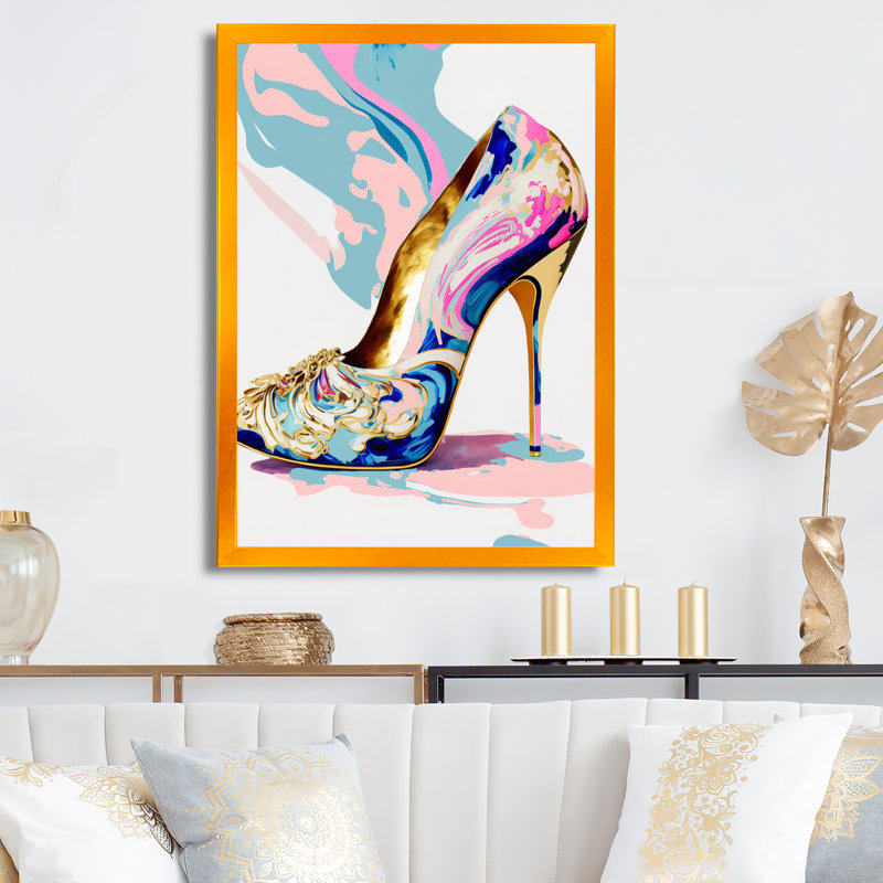 «Pink and Blue Deco High Heel Shoes II», impression sur toile, H 32 po x l 24 po x P 1 po