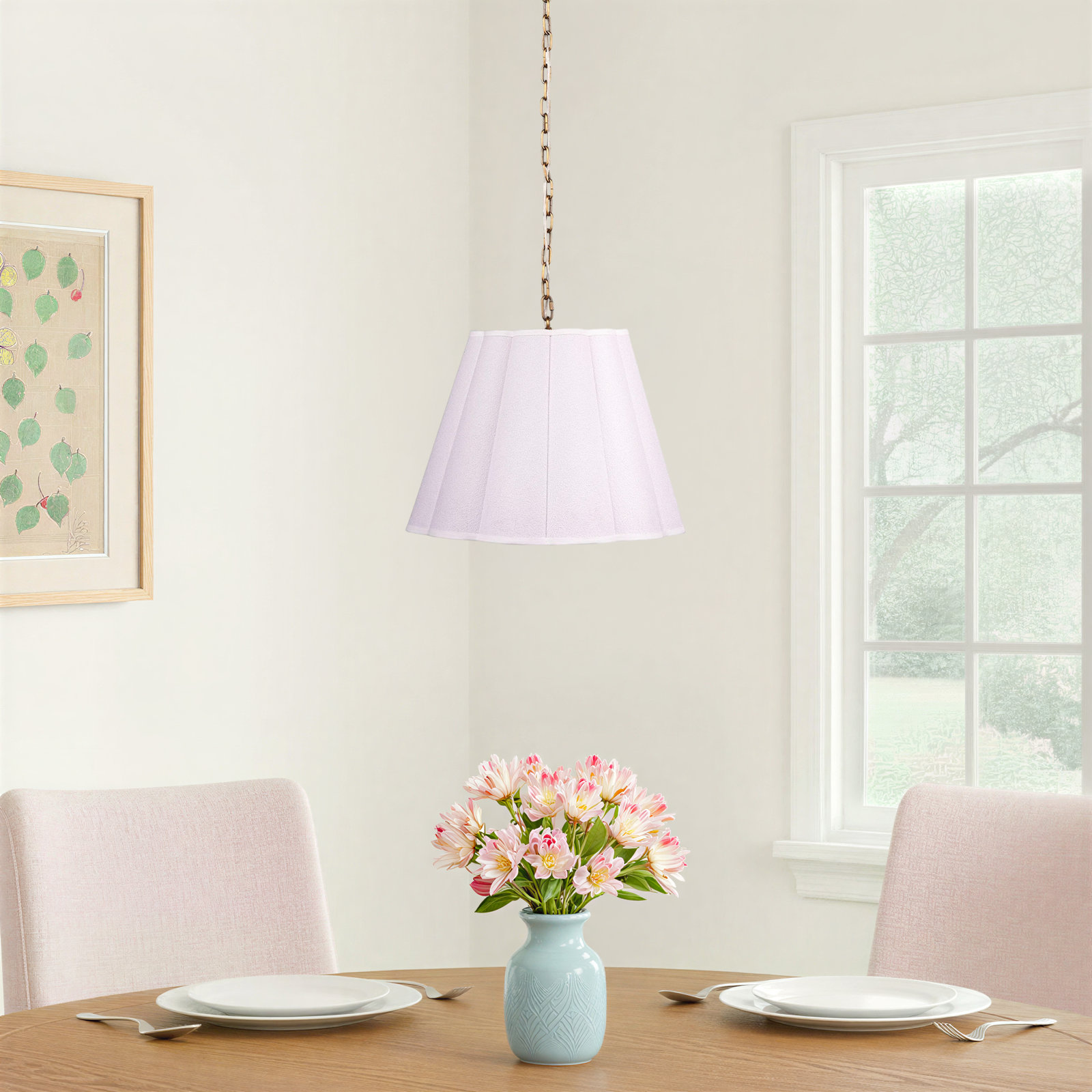 Alala 1-Light Pendant, Boucle Linen, White