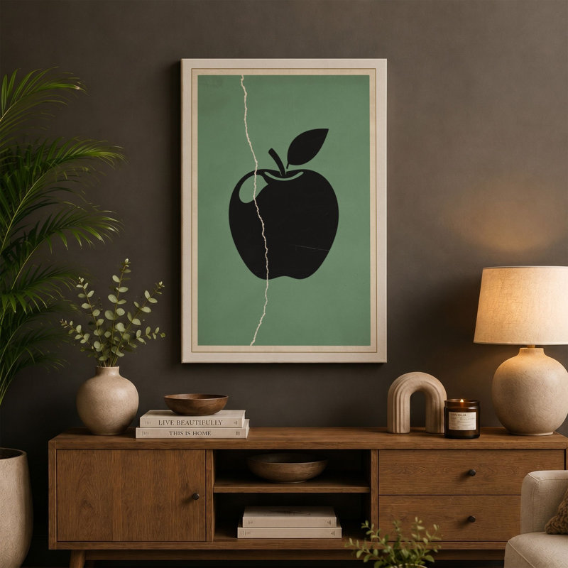 Apple in Green Mid-Century - Wrapped Canvas, 18x12 - 45.7 x 30.5 cm, Ochre Border