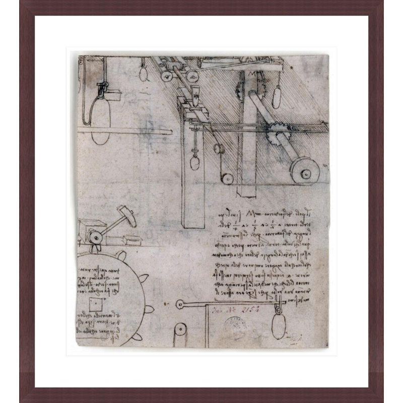 Study of machines by Leonardo da Vinci -Framed Giclee Print, H 25,96 po x l 23,5 po