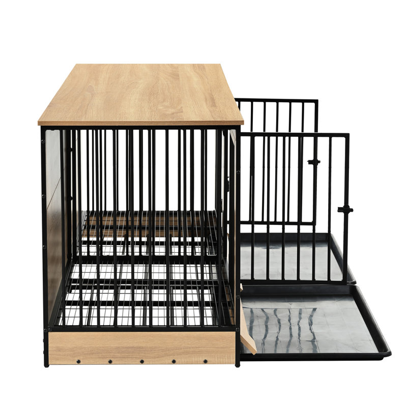 Cage pour chien en bois avec deux pièces, boîtier de taille moyenne, planches améliorées et épaisses, caisses portantes