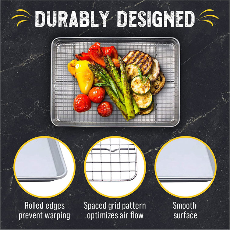 Checkered Chef Stainless Steel Half Sheet 18x13 Inch Baking Pan and 17x12  Inch Cooling Rack Kitchen Cookware Set, Oven and Dishwasher Safe