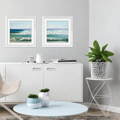 « azure ocean », ensemble de 2 reproductions de peintures à l’acrylique encadrées