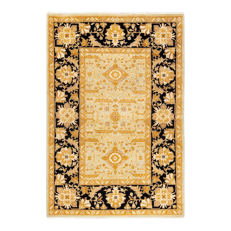 Tapis noué à la main Tia, unique en son genre - jaune