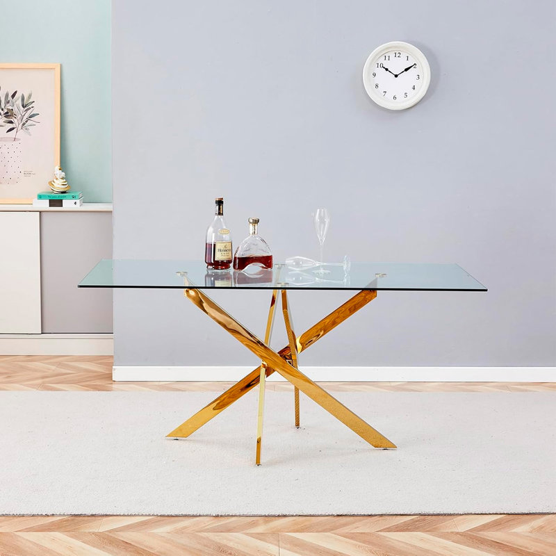 Jakar 63" Pedestal Dining Table, Gold