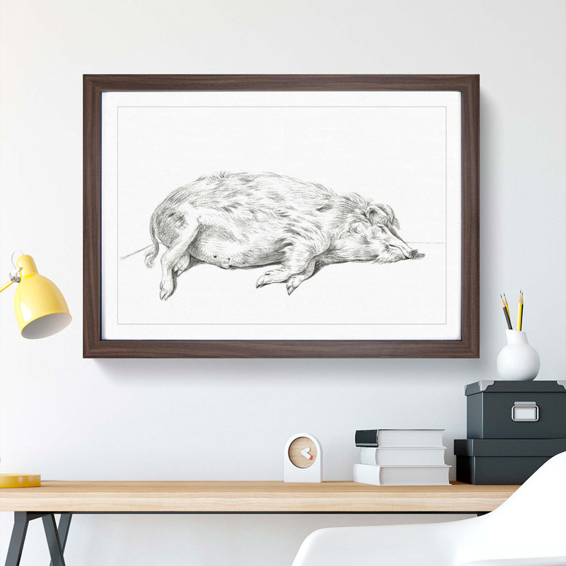 Lying Pig by Jean Bernard - Framed Print, Walnut Framed, 48cm H x 65cm W x 2cm D