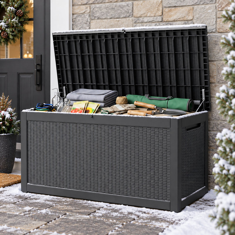 Coffre de jardin en résine de 1210 litres (320 gallons), verrouillable, étanche et résistant aux UV, pour coussins de terrasse, accessoires de piscine et outils de jardin, noir.