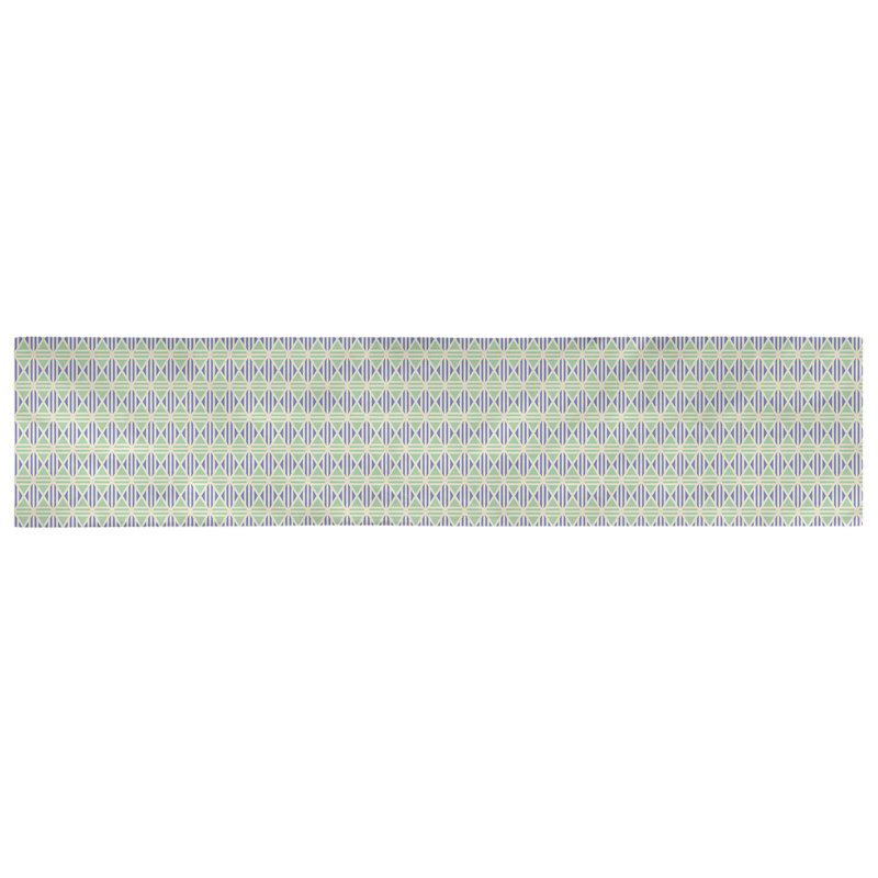 Chemin de table losanges doublés Avicia, 73,5 po x 17,5 po, Poly, Vert / Bleu