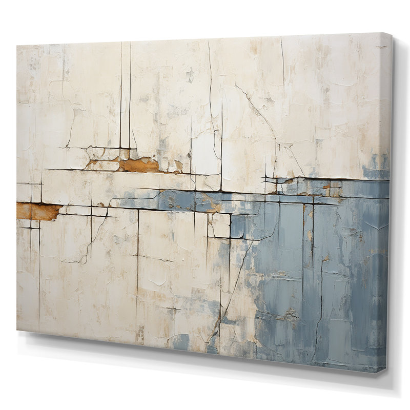 Abstrait bleu et beige sur route, collage, H 12 po x l 20 po x P 1 po, Toile tendue