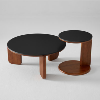 31.5"W Modern Coffee Table with Sintered Stone Round Tabletop and Solid Poplar Legs