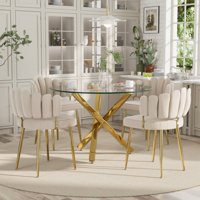 Round Glass Dining Set for 4-6 by George Oliver