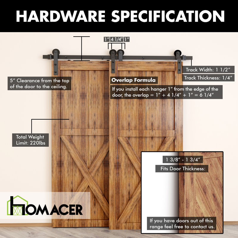 Black Rustic Straight Design Single Track Bypass Two Door Hardware Kit (Door Not Included), 156 in.