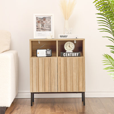 Modern Industrial Buffet Sideboard Cabinet with Storage, Fluted Panel Doors & Metal Legs, Accent Console Table