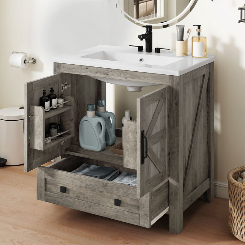 Meuble-lavabo avec tiroir 30 po Farmhouse, Gris