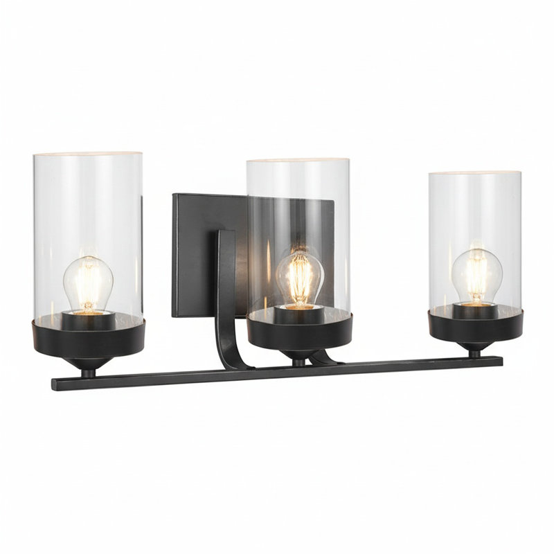 3 Light Vanity Lighting In Black Finish With Clear Glass Shade