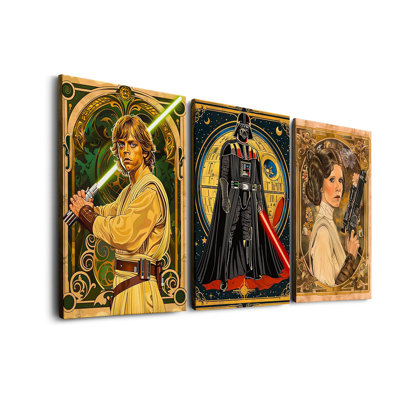 Wall Art, Star Wars Vintage Art Deco Decor Darth Vader French Poster, Set Of 3 Ready To Hang (12''X16'')