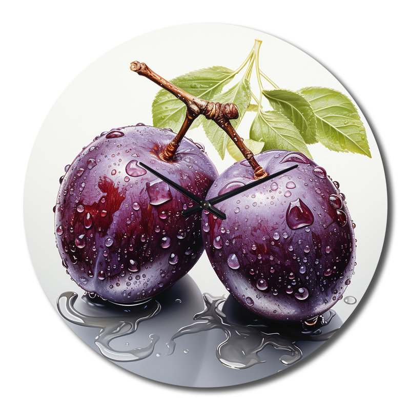 Fruit prune mauve pointillisme I - Horloge murale pour aliments et boissons, Grand