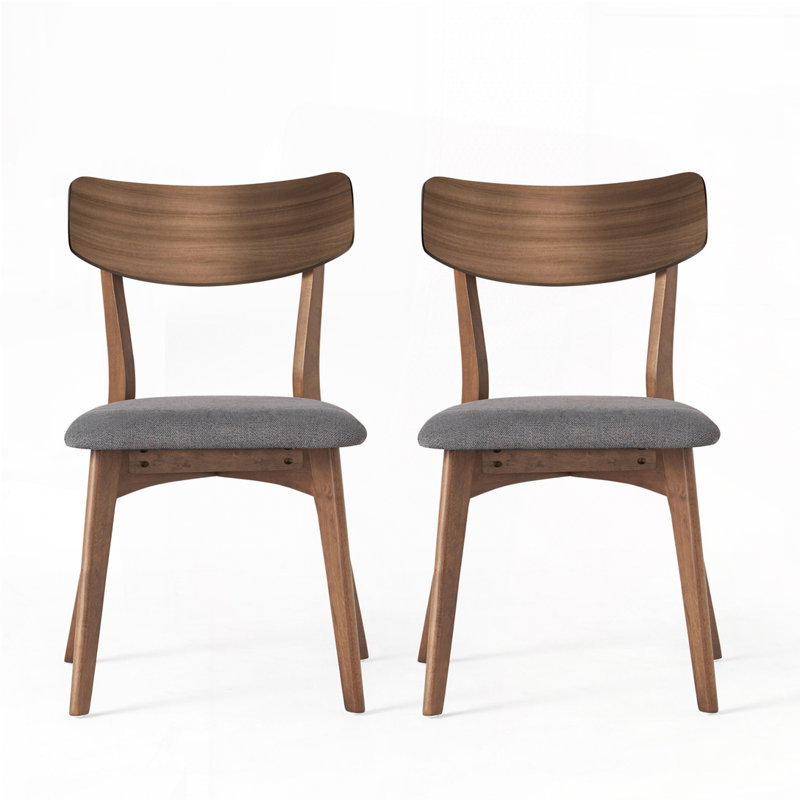 Fabric Upholstered Dining Chair Set with Wood Back and Wood Legs, Dark Gray