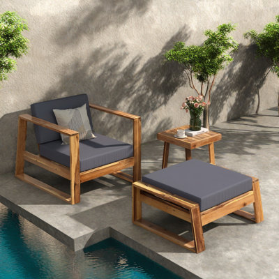 Patio Lounge Chair with Ottoman and Cushions