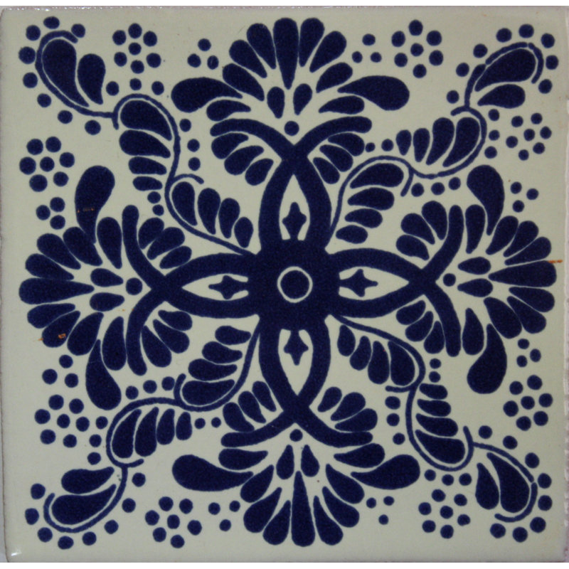 4.2" x 4.2" 9pcs TalaMex Blue Web Mexican Clay Tile Handmade Talavera Backsplash Mosaic
