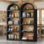 Ensemble de 2 grandes armoires de rangement autoportantes pour garage - Bois de ferme et tissu deux tons, armoire de rangement ouverte à 5 niveaux, noir anthracite et finition naturelle-1137224706