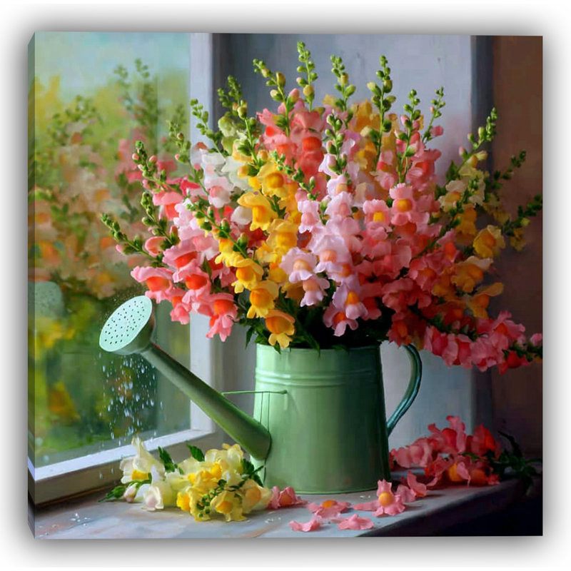 Art mural sur toile Floral Awakening - Spring Snapdragons in Watering Can, H 20 po x l 20 po