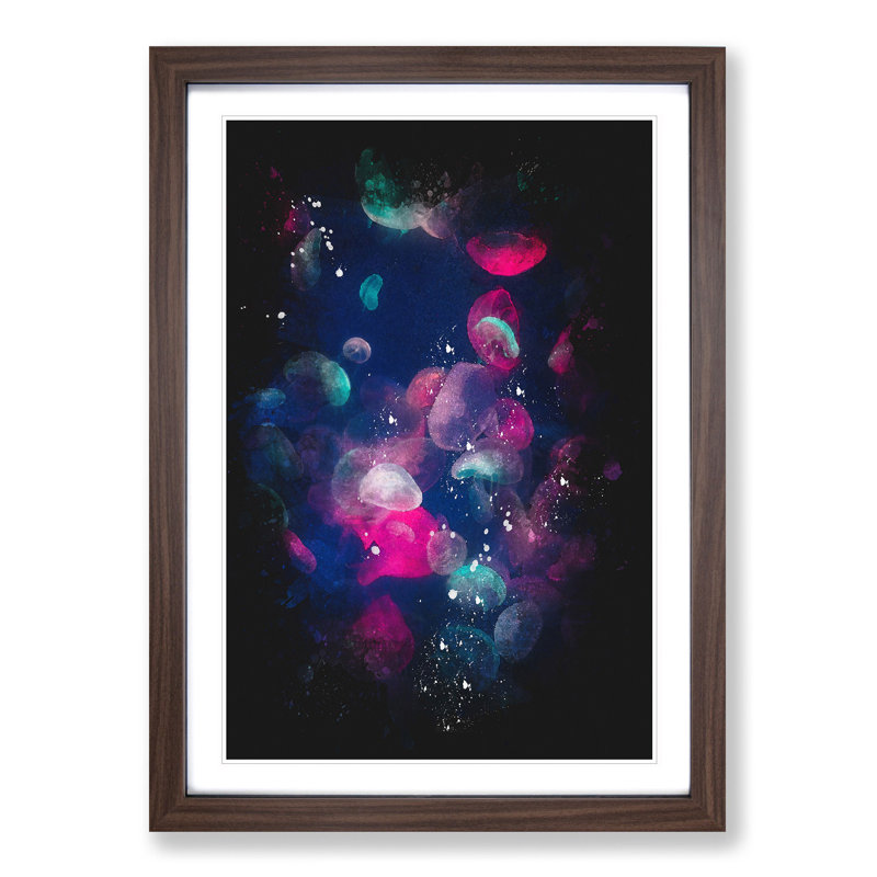 Many Jellyfish Paint Splash - Picture Frame Graphic Art, Walnut Framed, 33cm H x 24cm W x 2cm D