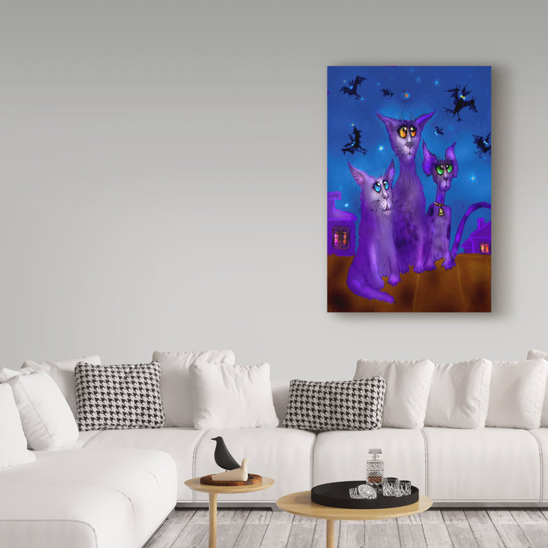 «Night Cats 3» de Juriel, reproduction sur toile tendue, H 24 po x l 16 po