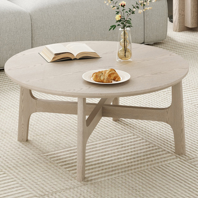 Table basse ronde en bois avec plateau spacieux et facile à assembler pour les salons modernes