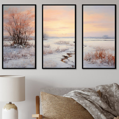Winter Winter Sunrise By The Lake I - Neige, ensemble d'art sur toile