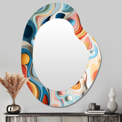 Colourful Tidal Swirls Art III - Abstract Modern Asymmetrical Decorative Wall Mirror