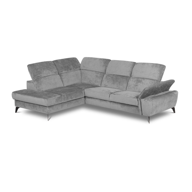 Bellagio Fabric Corner Sofa with Pull-Out Bed, Storage, Adjustable Headrests and Armrest, Grey, Left Hand Facing