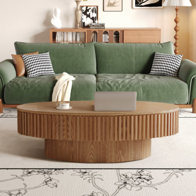 47'' Oval Coffee Table With Storage Solid Wood Veneered Modern Coffee Table Accent Tea Table For Living Room, Bedroom, Apartment Or Office