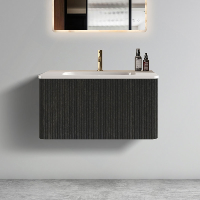 Meuble-lavabo rayé avec lavabo en céramique blanc, meuble-lavabo mural flottant pour salle de bain moderne, pré-assemblé, 30"