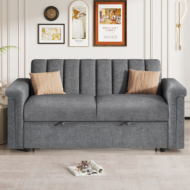 Lit convertible pour deux, pieds en plastique, tissé gris, siège réglable et confortable, l 63 po x P 91,7 po x H 31,5 po, charge de mousse à densité élevée de 21 lb et capacité de charge de 21 poignées
