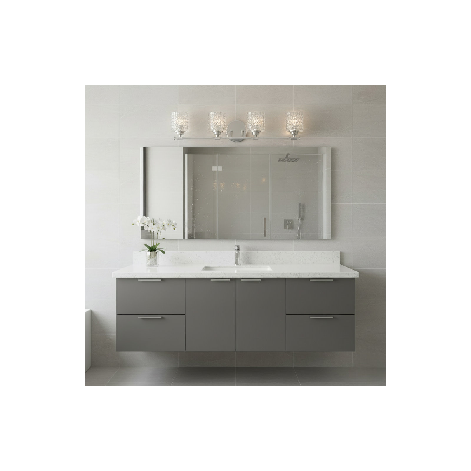 Adley 4 Light Frosted Dimmable Vanity Light, Chrome