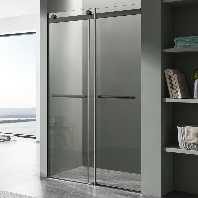 Kahn 60" W x 76" H Double Sliding Frameless Shower Door, Matte Black