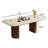 71'' Modern Rectangle Dining Table, Beige Stone and Wood Tabletop, High Quality Wood Double Fluted Pedestal