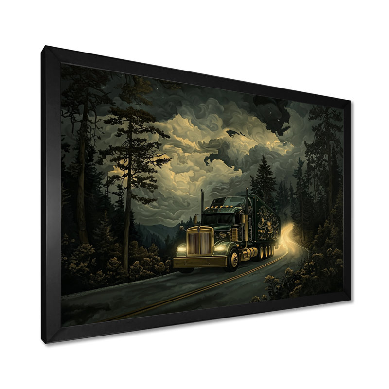 Camions, autoroute majestueuse, impression d'art mural camion, Single Picture Framed Print without Mat, Noir