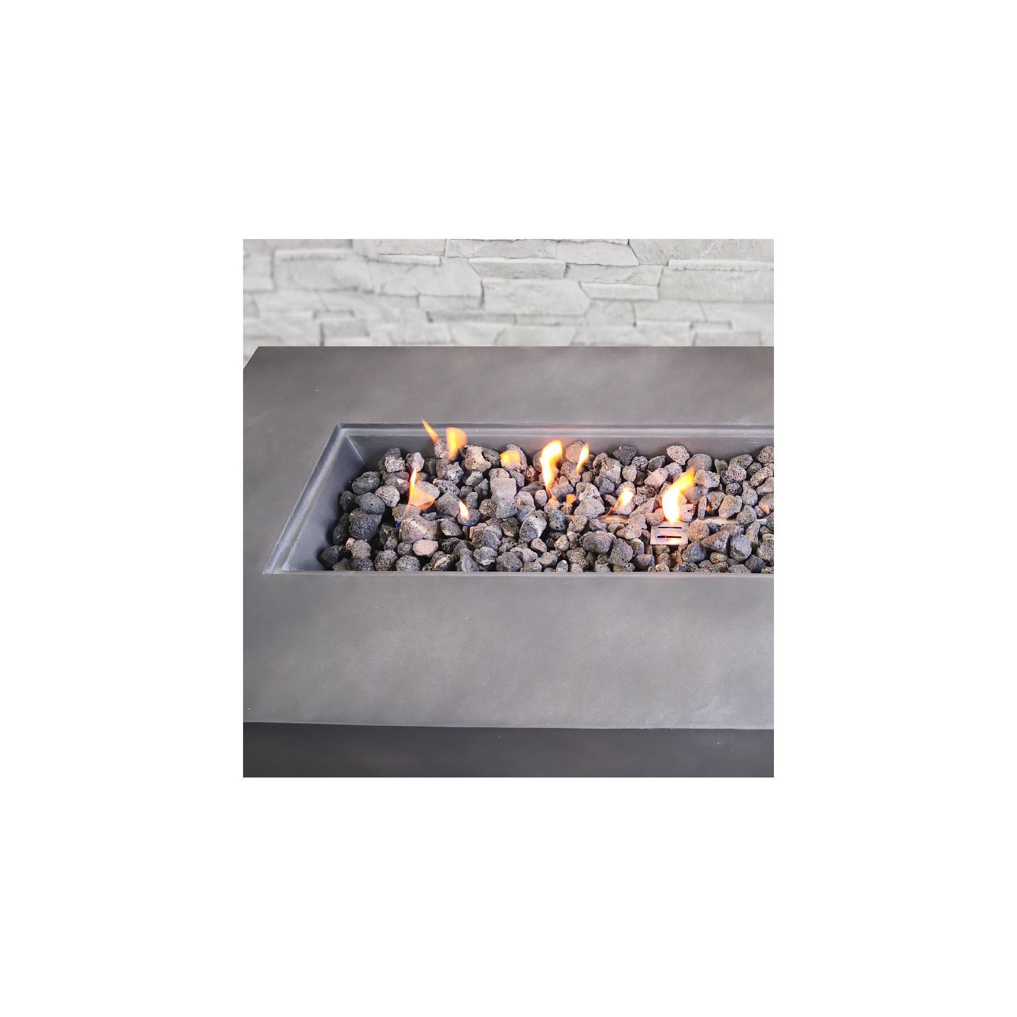 Rashid Concrete Outdoor Rectangle Fire Pit Table, Charcoal, 16" H x 42" W x 20" D