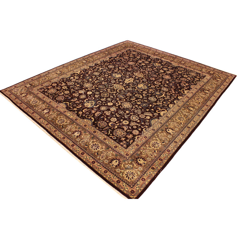 Tapis brun / rouge / noir en laine noué à la main 8 pi 5 po x 10 pi 2 po Roca Oriental