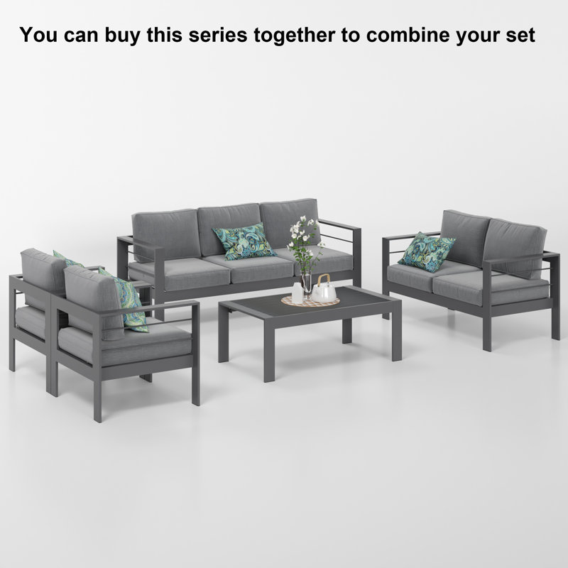 Outdoor Aluminum Loveseat, Gray Frame/Gray Cushion
