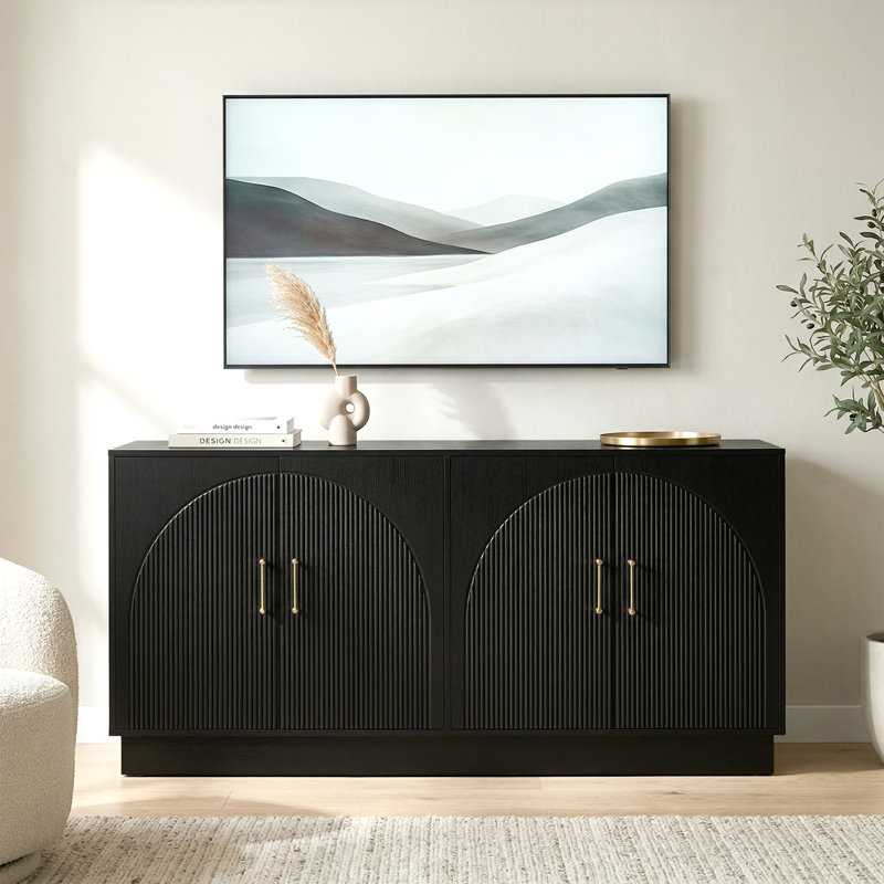 Meuble télé 65 po Mid-Century avec rangement, console multimédia pour téléviseur de 75 po ou moins, noir, Noir