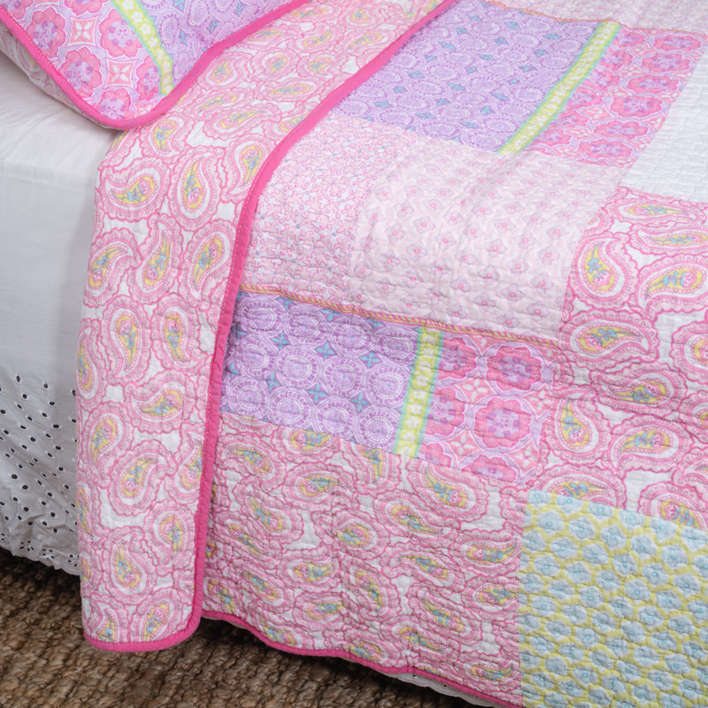 Courtepointe réversible 100% coton Elephant Patch, Courtepointe grand + 2 taies décoratives standard