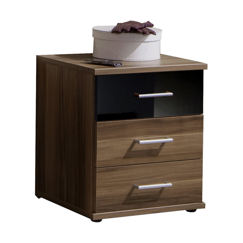 Grus 46cm W Manufactured Wood Bedside Table, Black and Walnut