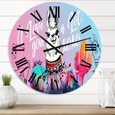 I Love You A Lot Llama Alpaca Cartoon - Children's Art wall clock