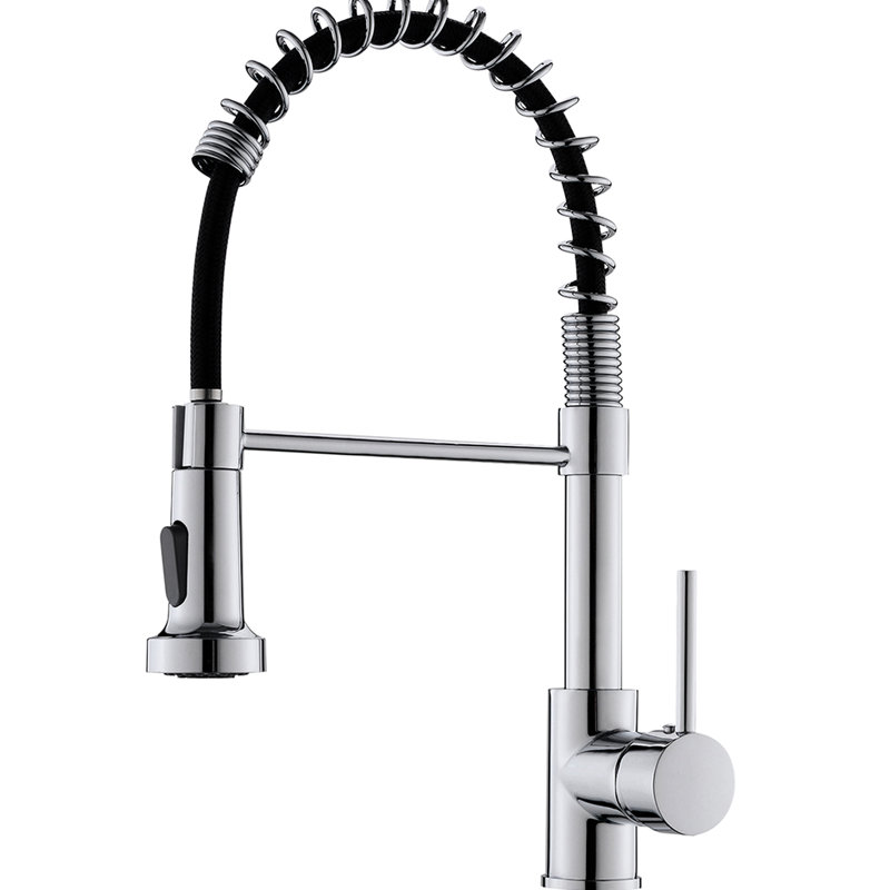 Contemporary Single Handle Lever Kitchen Faucet With Pull Down , , Spring - Down, Multifunctional, Easy Installation Commercial Hole Sink Finish, To Operate, Multifunctional Water Outlet